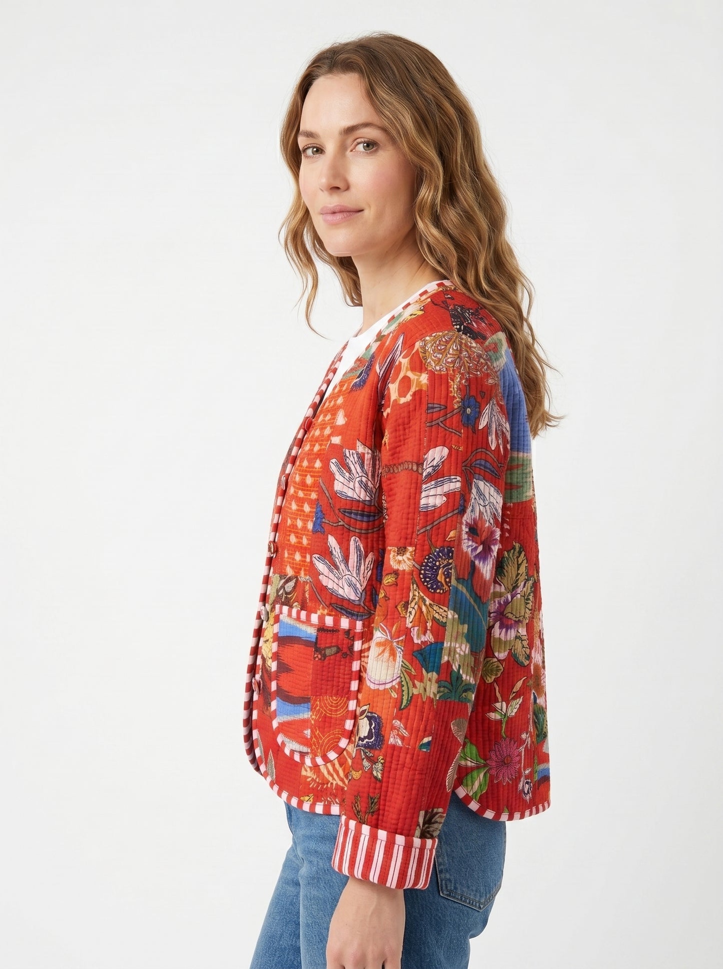 Vintage Red Scarlet – Red Patchwork Cotton Quilted Reversible Jacket