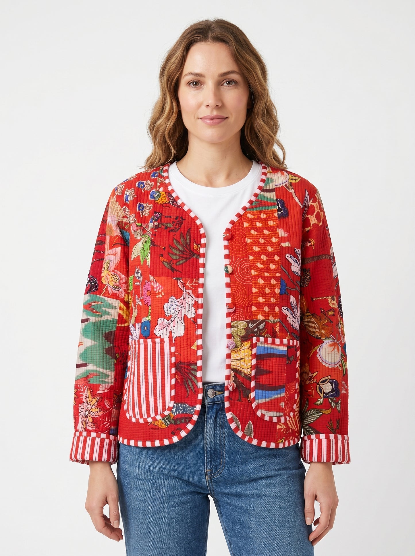 Vintage Red Scarlet – Red Patchwork Cotton Quilted Reversible Jacket
