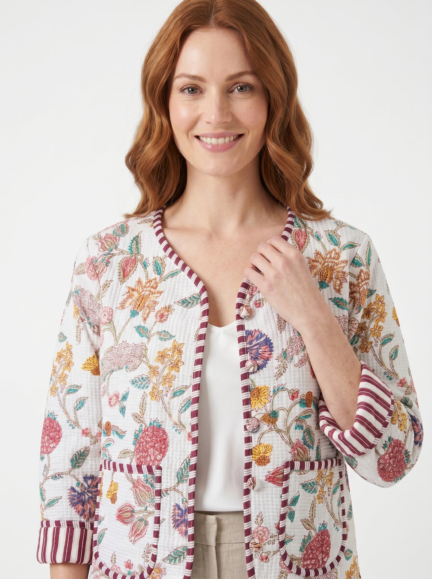 White Blossom – Cotton Quilted Reversible Jacket