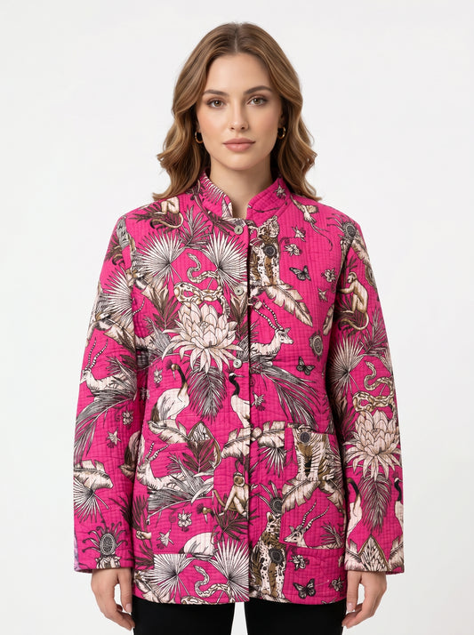 Pink Jangal – Long Cotton Quilted Reversible Jacket