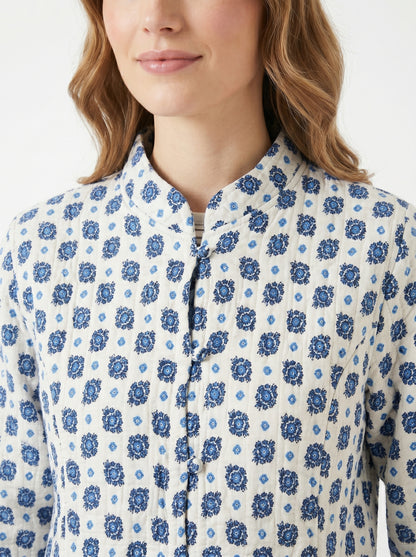 Sky Blue Petals – Long Cotton Quilted Reversible Jacket