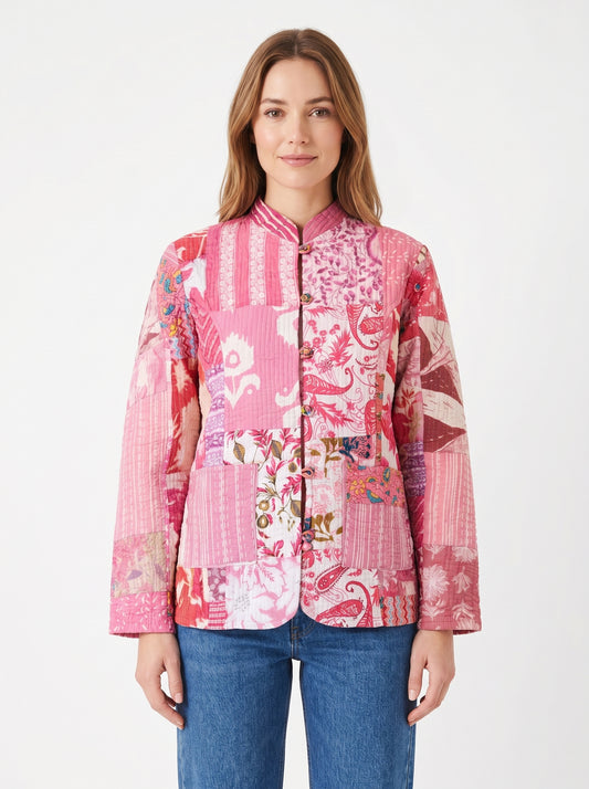Cotton Candy – Long Patchwork Cotton Quilted Reversible Jacket