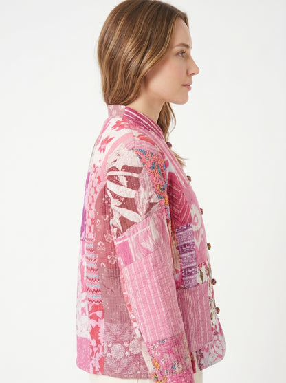 Cotton Candy – Long Patchwork Cotton Quilted Reversible Jacket