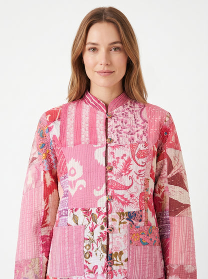 Cotton Candy – Long Patchwork Cotton Quilted Reversible Jacket