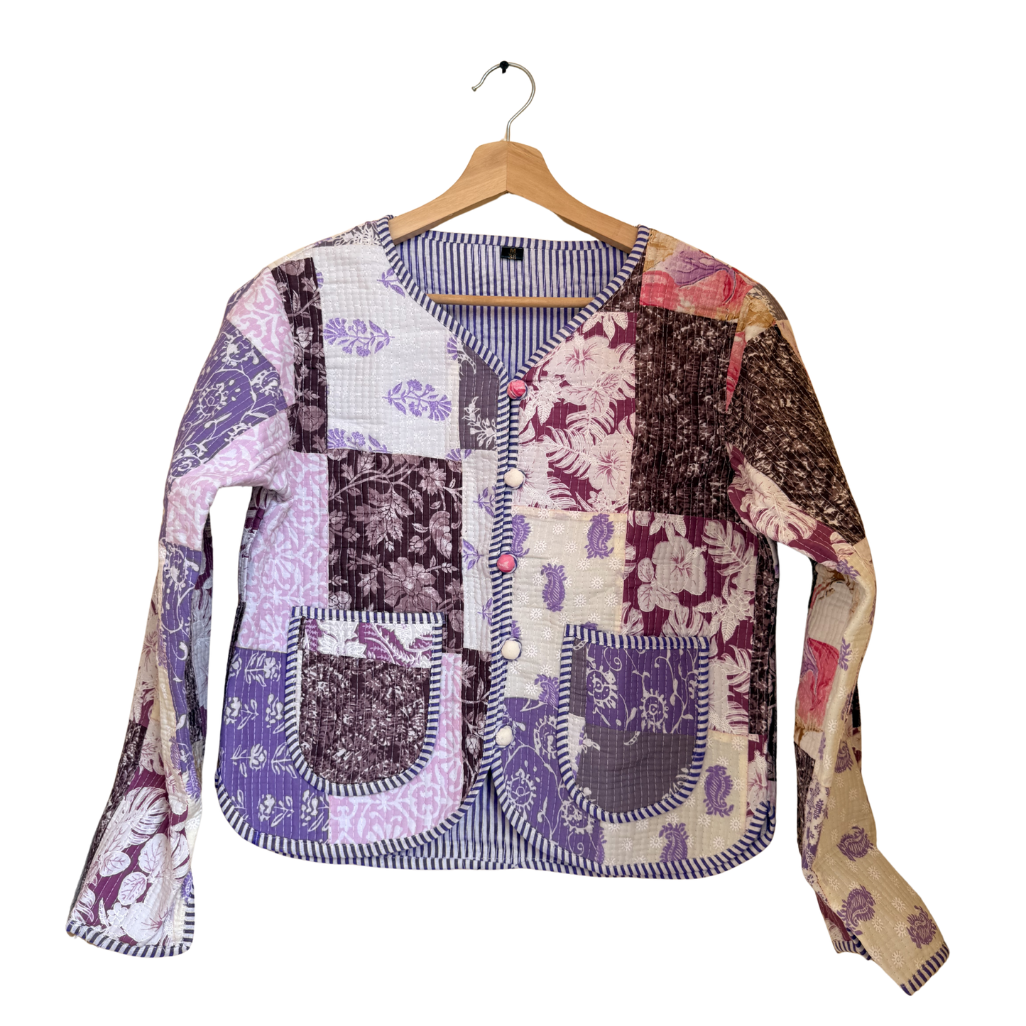 Lilac Purple Charm – Lavender Patchwork Cotton Quilted Reversible Jacket