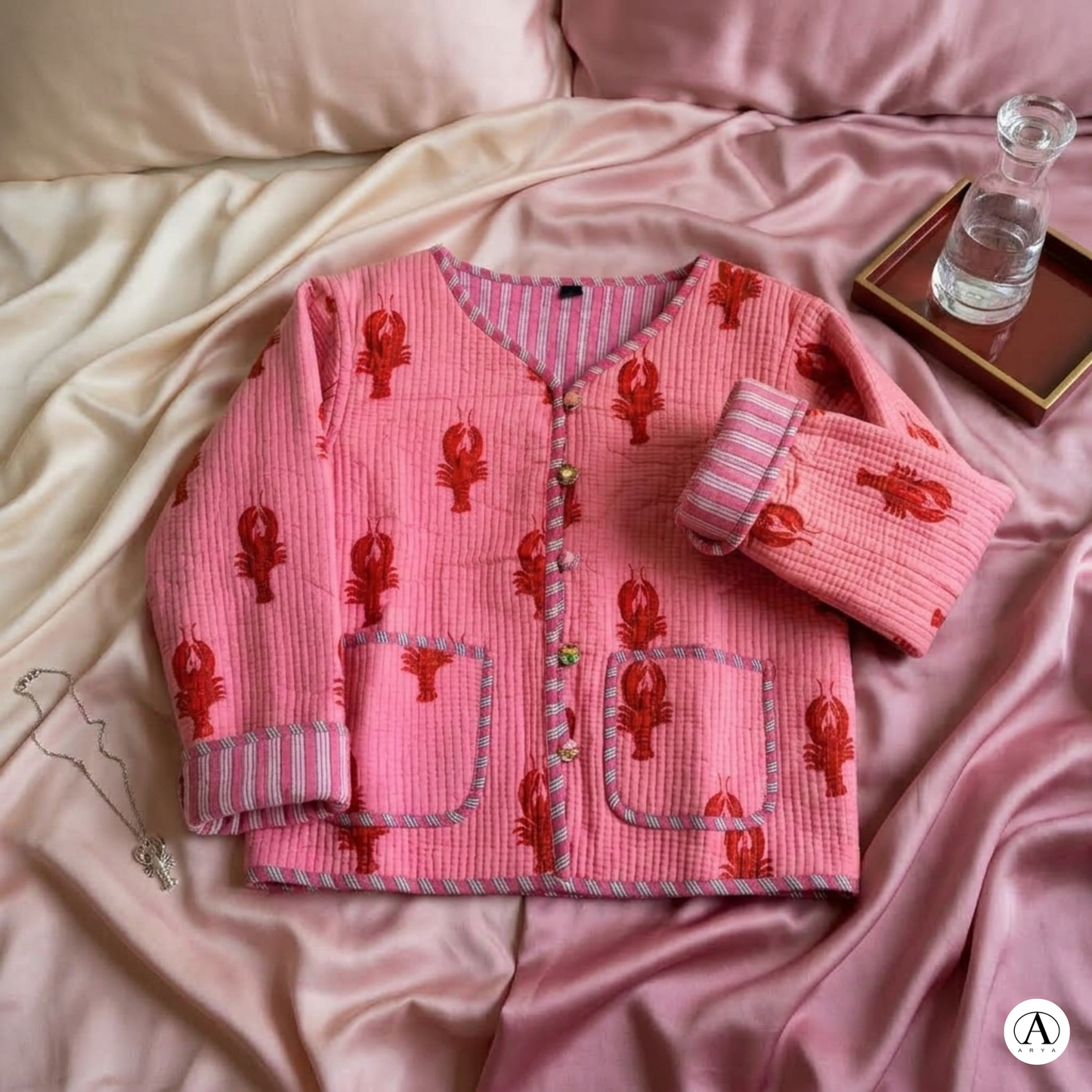 Lobster Pink Love – Chic Pink Cotton Quilted Reversible Jacket