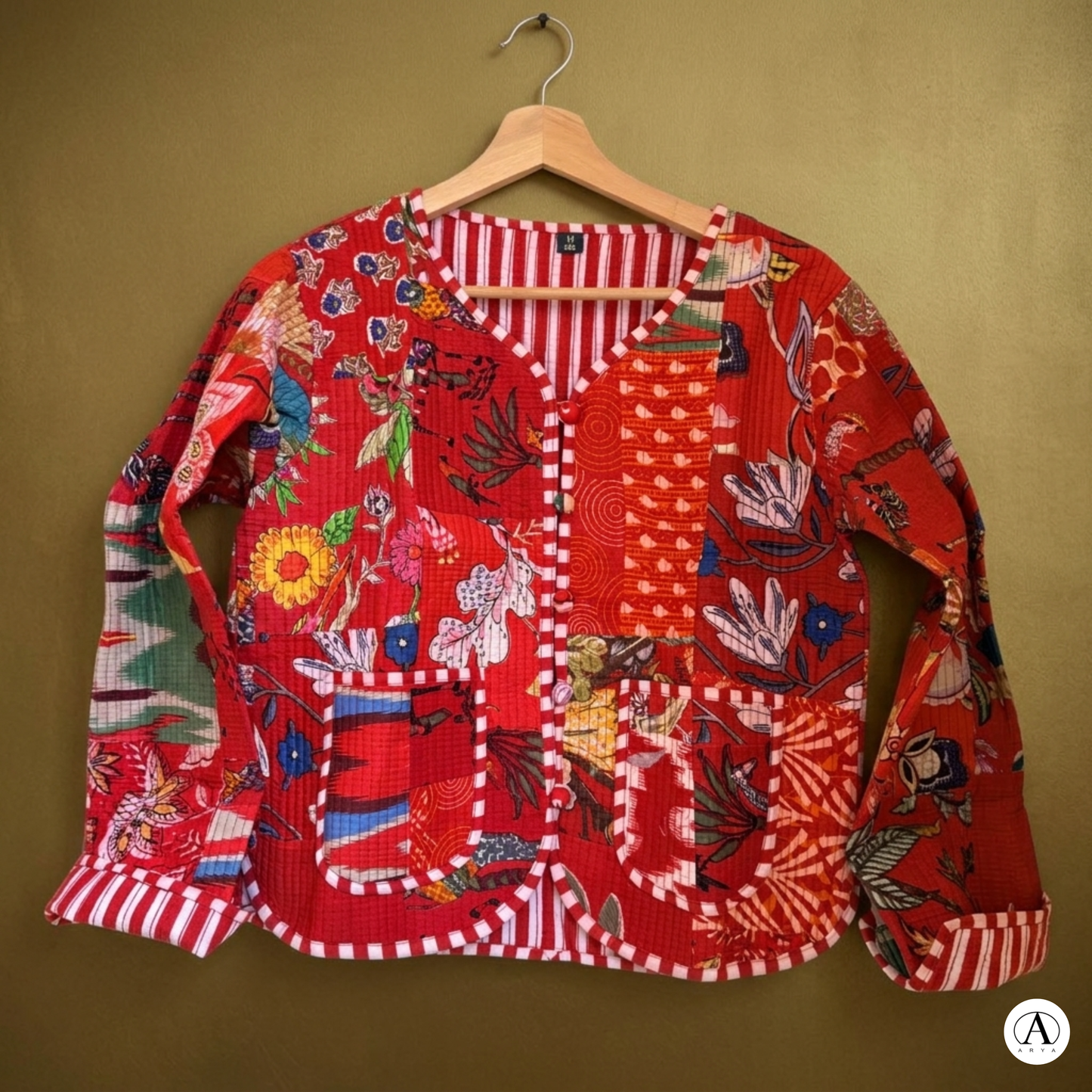 Vintage Red Scarlet – Red Patchwork Cotton Quilted Reversible Jacket