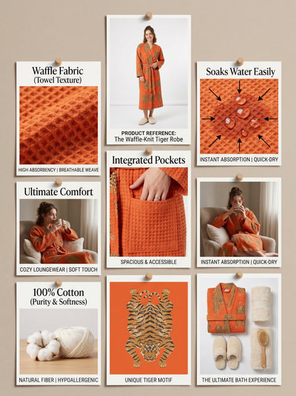 Bold Orange Tiger Tango Waffle Bathrobe – Luxury Spa Robe