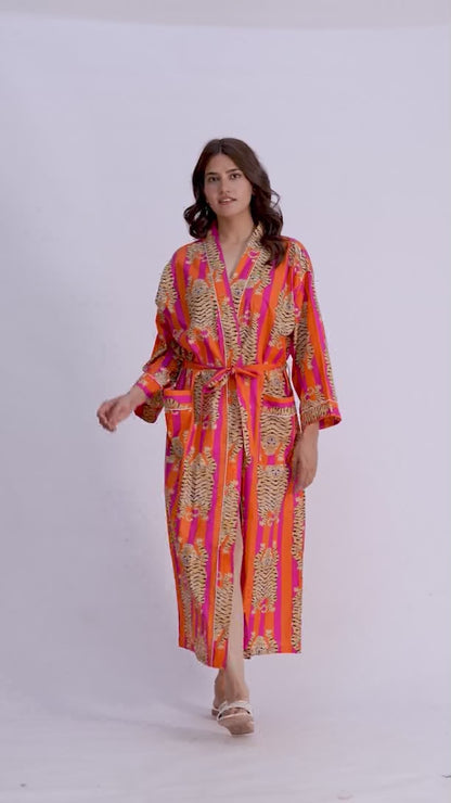 Tiger Orange Tango – Women’s Cotton Tibetan Kimono