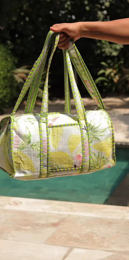 Princess Pink Drops Quilted Cotton Duffle Bag – Lightweight Travel Weekender