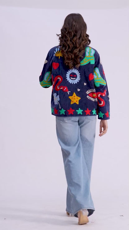 Women's Purple Suzani Reversible Jacket – Handmade Boho Embroidered Statement Jacket