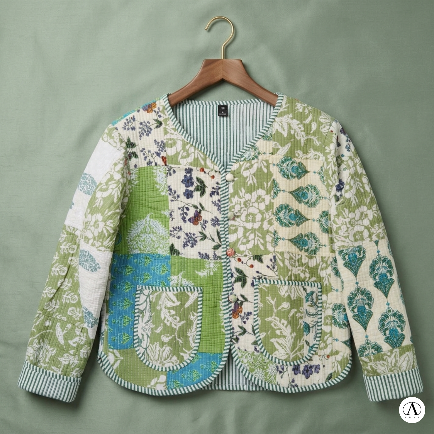 Green Meadow – Patchwork Cotton Quilted Reversible Jacket