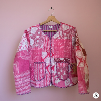 Rosé Pink Delight – Patchwork Cotton Quilted Reversible Jacket
