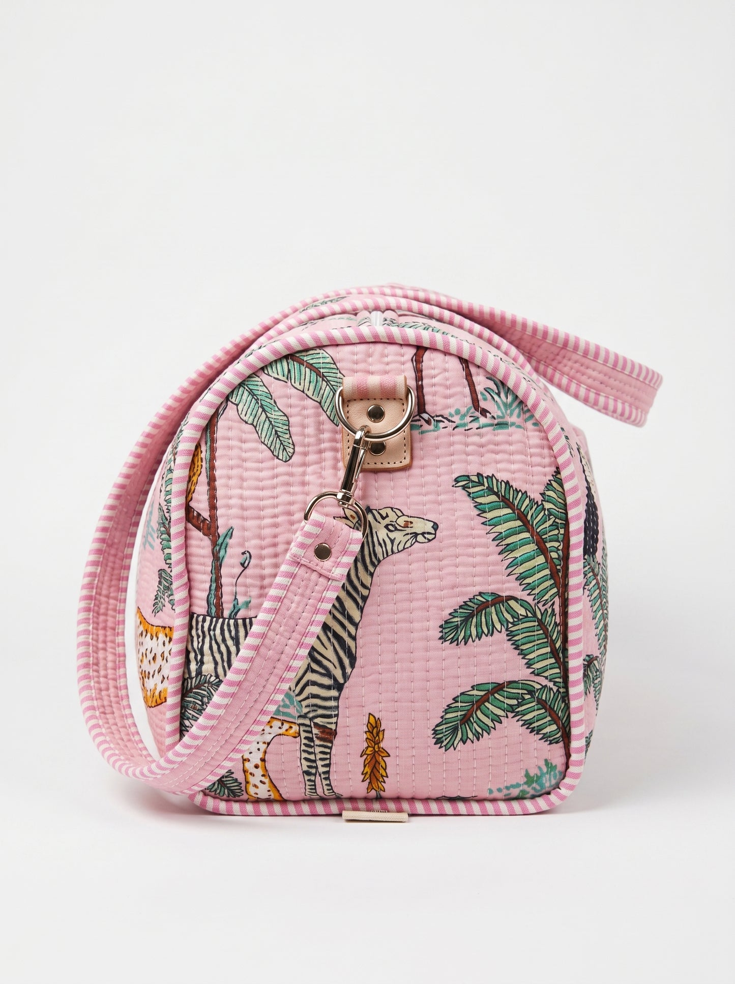 Blush Pink Safari Print Quilted Cotton Duffle Bag – Lightweight Travel Weekender