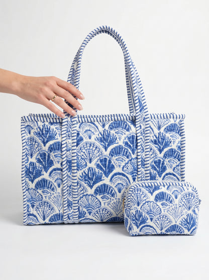 Blue Shell – Quilted Tote & Pouch Set