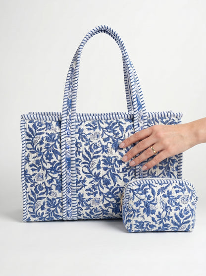 Blue Vine in Dreams – Quilted Tote & Pouch Set