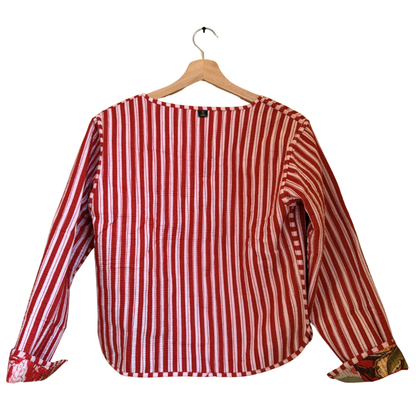 Vintage Red Scarlet – Red Patchwork Cotton Quilted Reversible Jacket