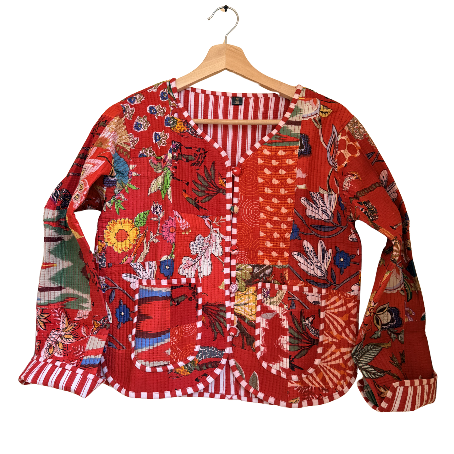 Vintage Red Scarlet – Red Patchwork Cotton Quilted Reversible Jacket