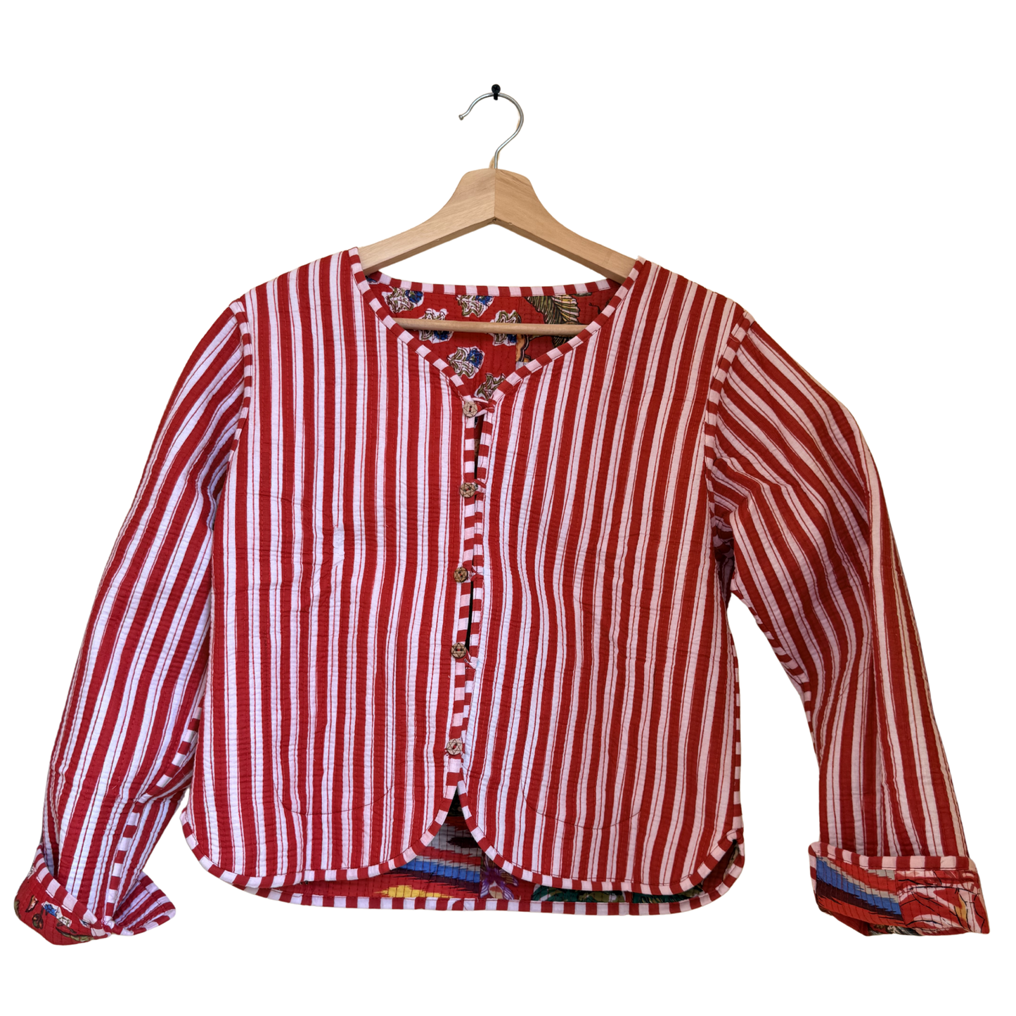 Vintage Red Scarlet – Red Patchwork Cotton Quilted Reversible Jacket
