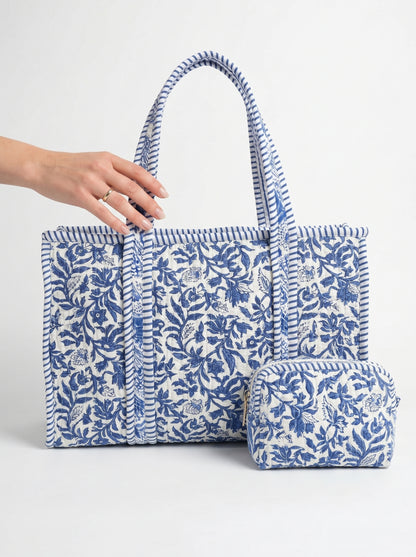 Blue Vine in Dreams – Quilted Tote & Pouch Set