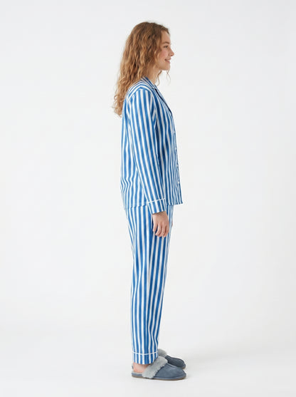 Women's Blue Breeze Stripes Cotton Night Suit Set – Elegant Two Piece Pajama Set