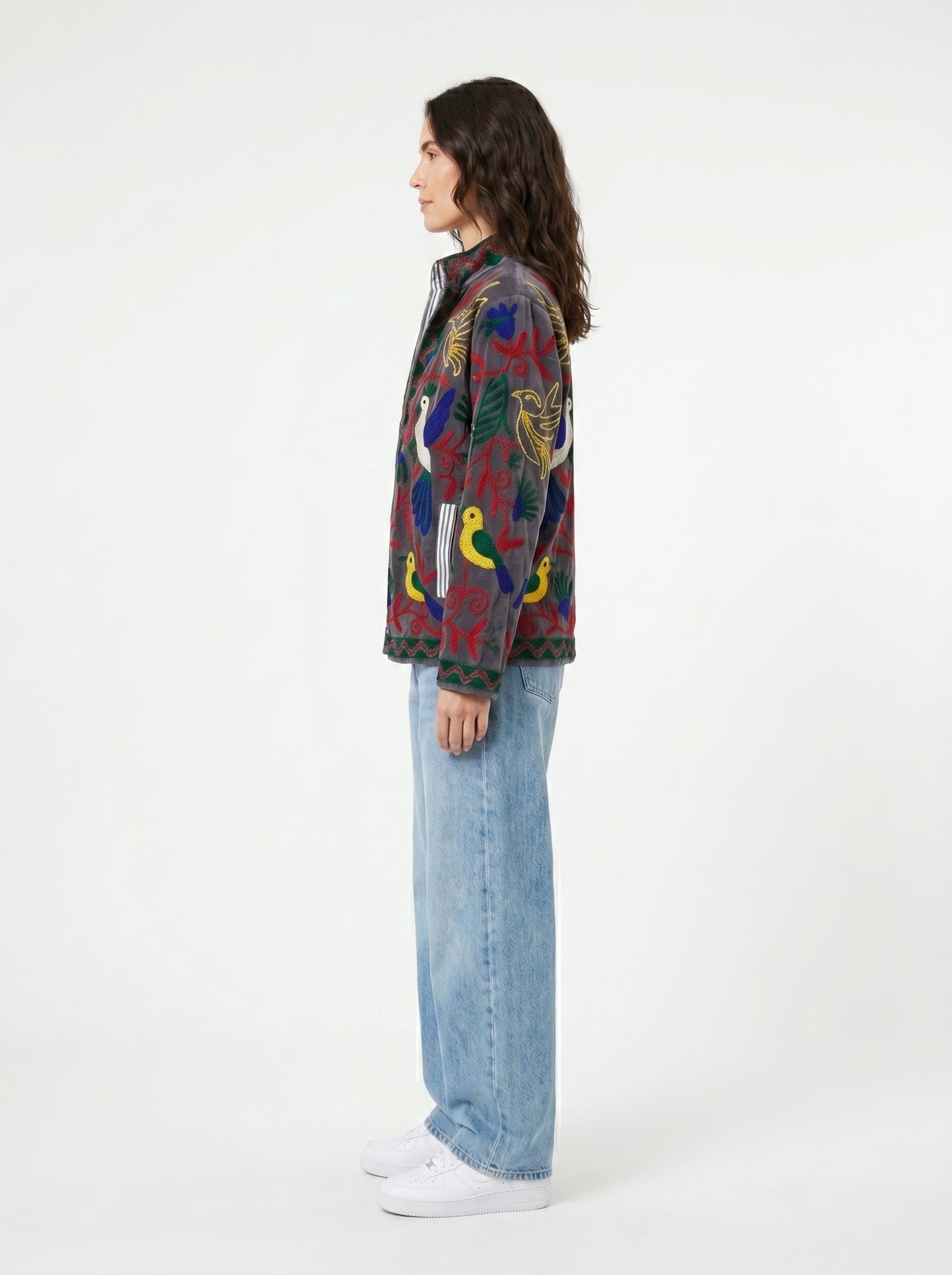 Women's Peacock Suzani Reversible Velvet Jacket – Artistic Embroidered Statement Jacket