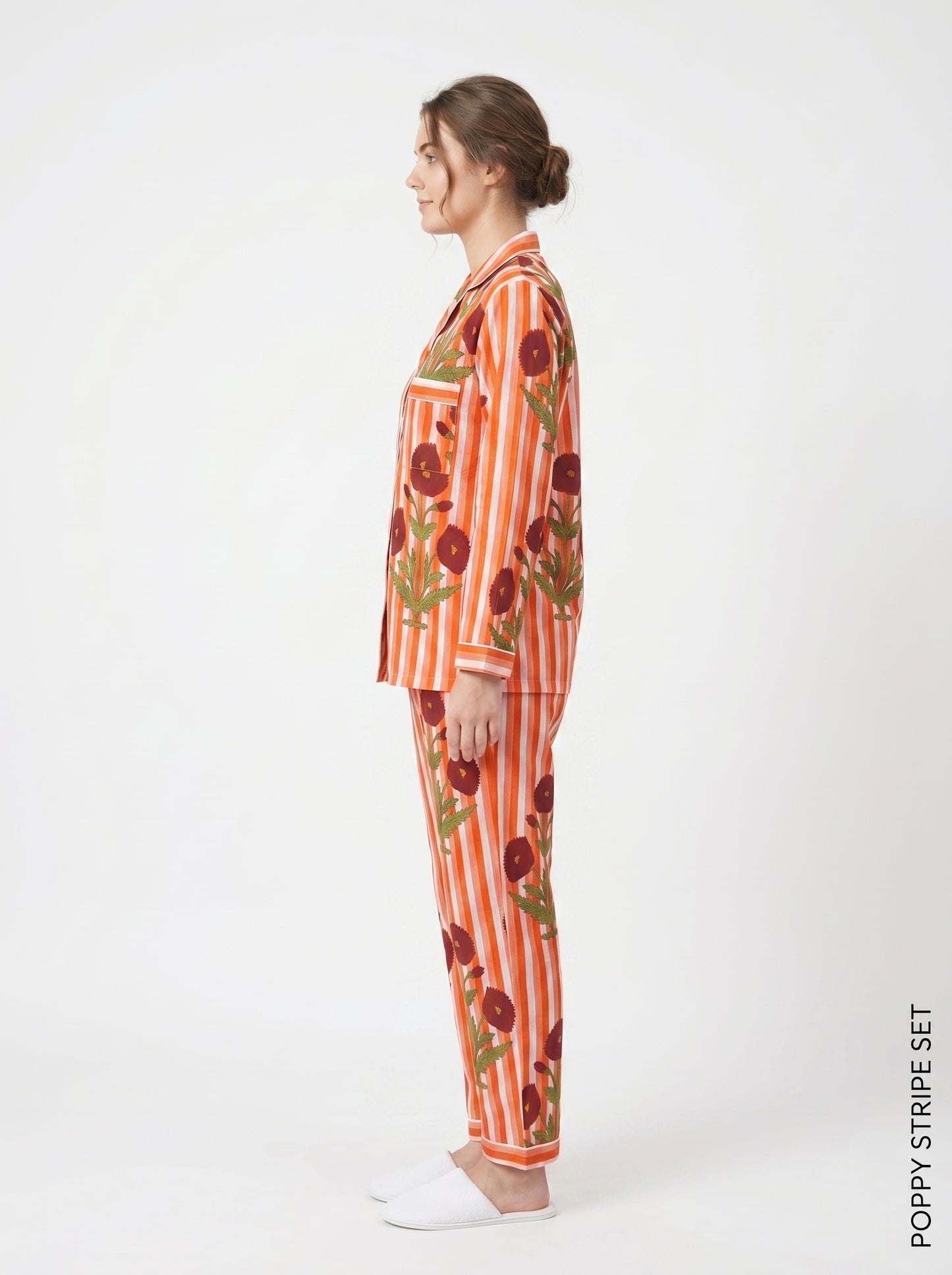 Orange Petal Dreams Print Cotton Night Suit Set – Elegant Two Piece Pajama Set