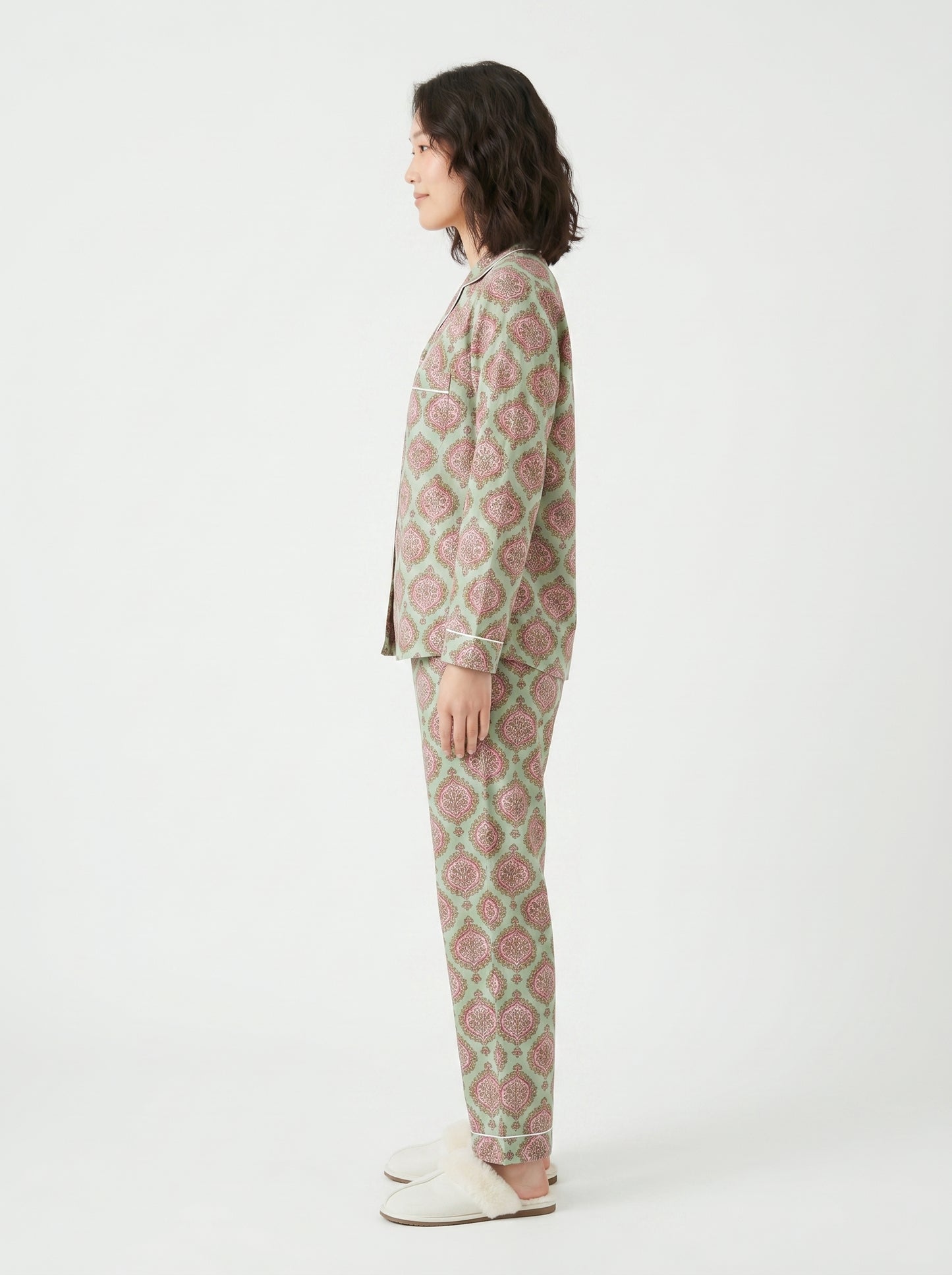 Women's Pastel Green Floral Cotton Night Suit Set – Two Piece Pajama Set