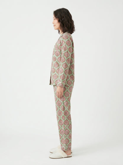 Women's Pastel Green Floral Cotton Night Suit Set – Two Piece Pajama Set