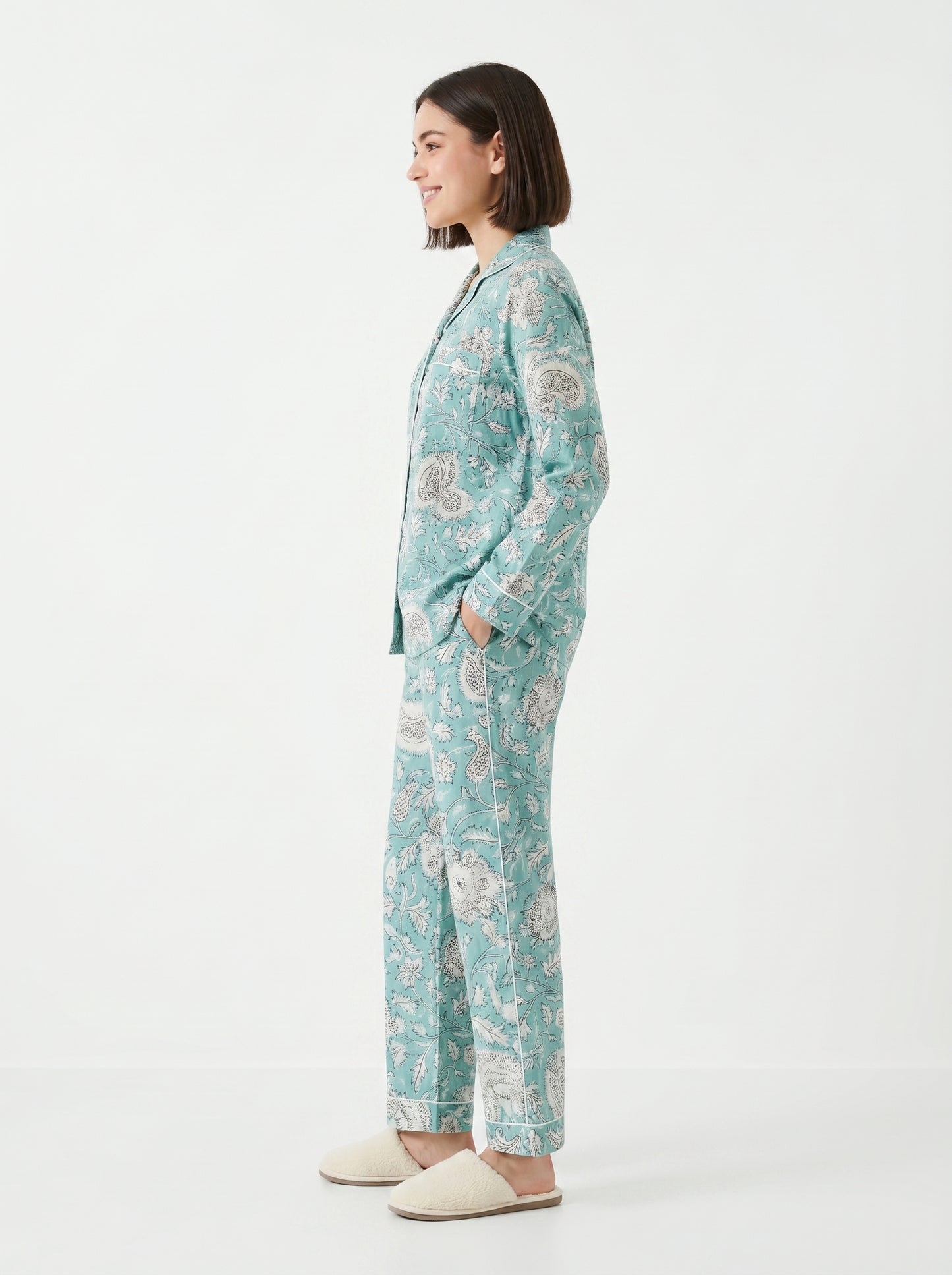 Women’s Mint Blue Cotton Night Suit Set - Elegant Two Piece Pajama Set