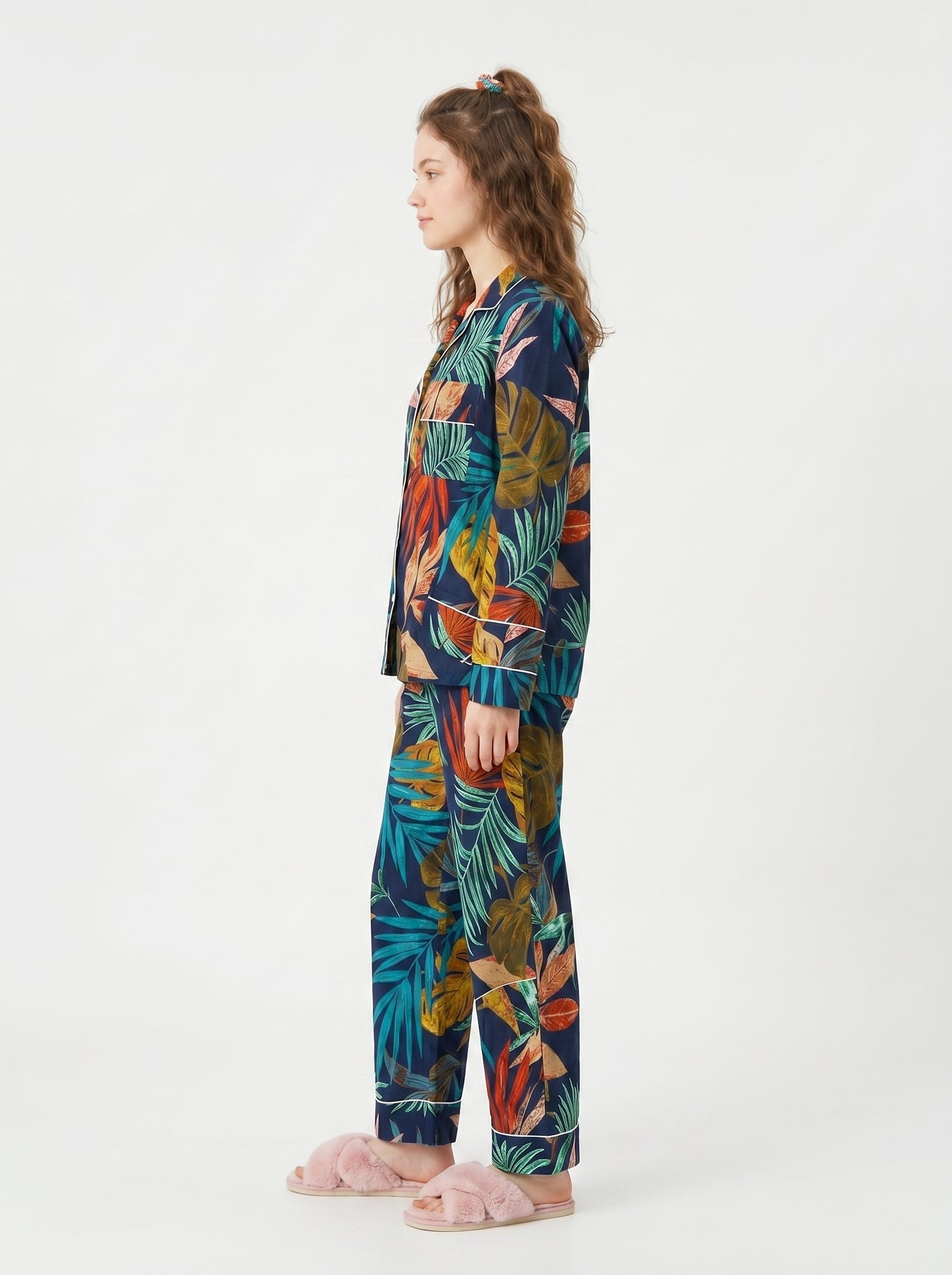 Women's Black Tropical Cotton Night Suit Set – Elegant Two Piece Pajama Set
