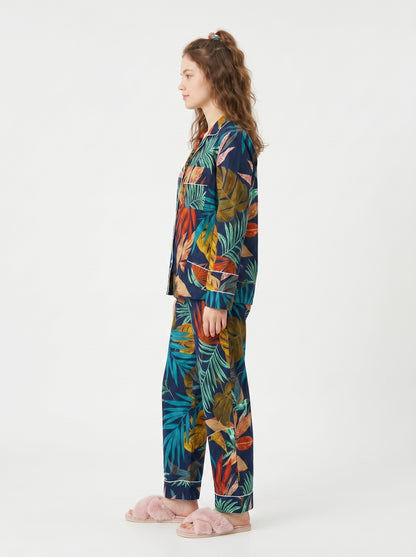 Women's Black Tropical Cotton Night Suit Set – Elegant Two Piece Pajama Set