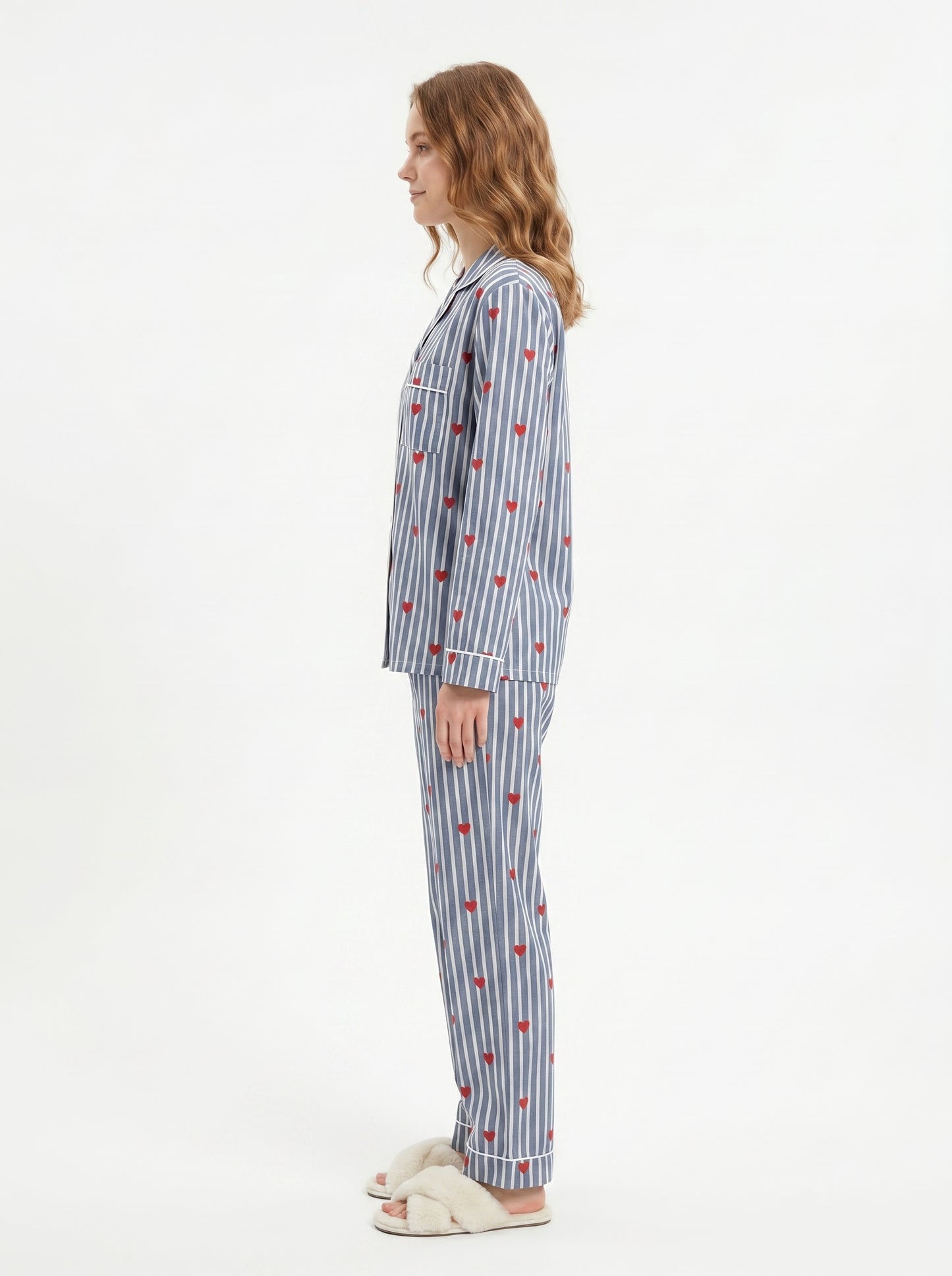 Women’s Grey Hearts Cotton Night Suit Set – Elegant Two Piece Pajama Set