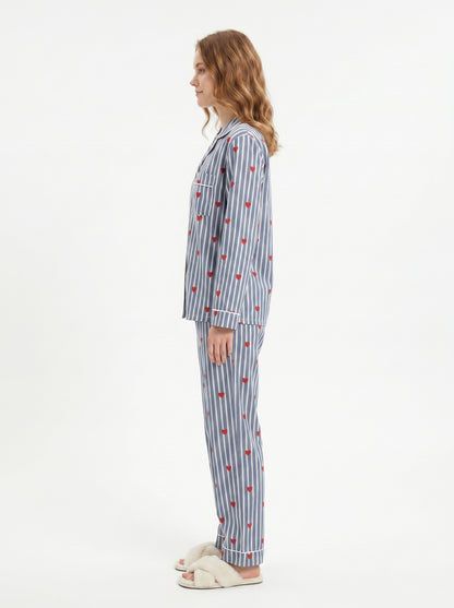 Women’s Grey Hearts Cotton Night Suit Set – Elegant Two Piece Pajama Set