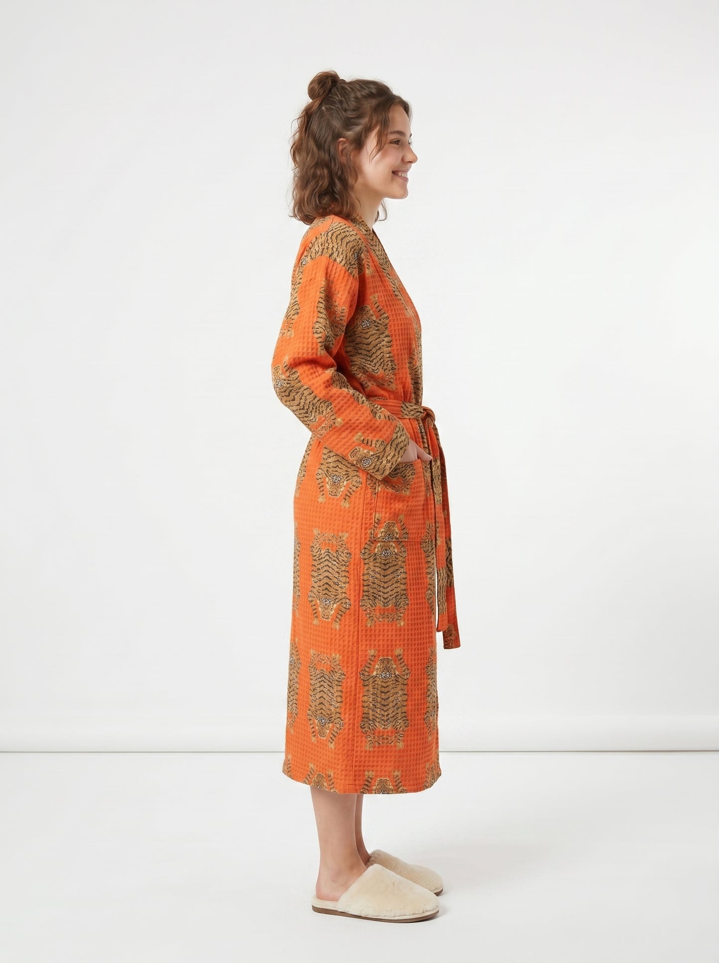 Bold Orange Tiger Tango Waffle Bathrobe – Luxury Spa Robe