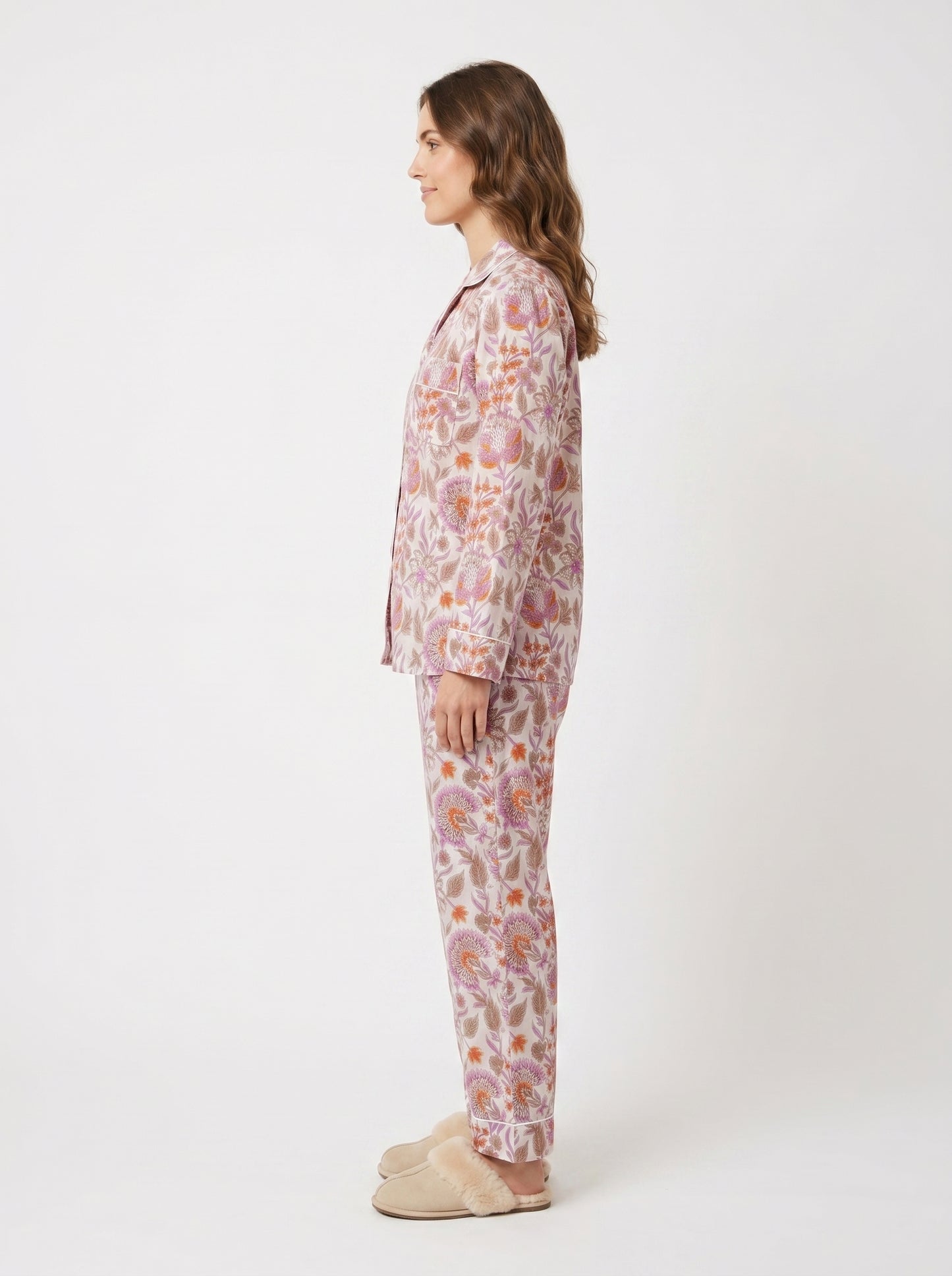 Women’s White Floral Blossom Cotton Night Suit Set – Elegant Two Piece Pajama Set