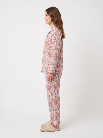 Women’s White Floral Blossom Cotton Night Suit Set – Elegant Two Piece Pajama Set