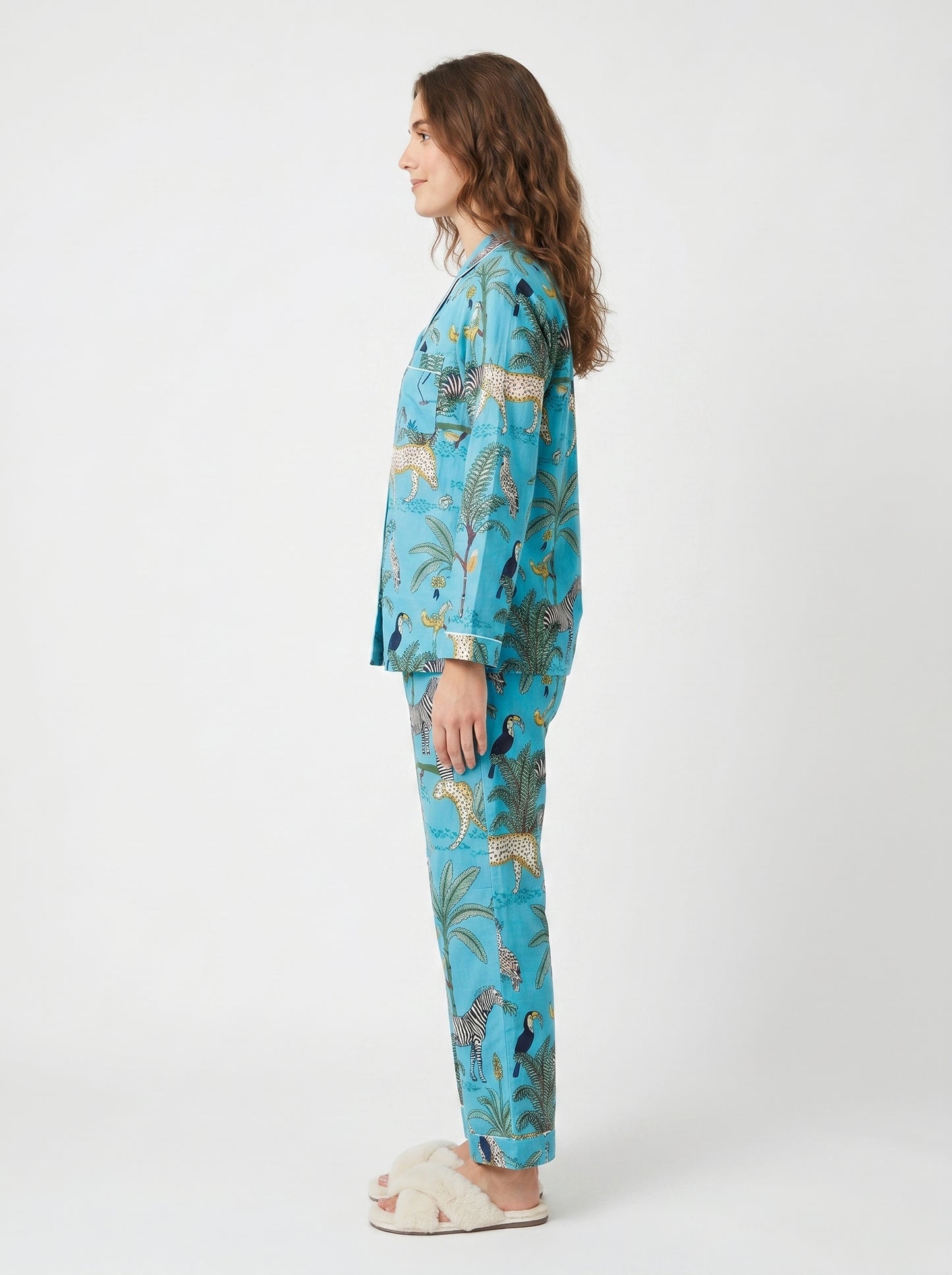 Women's Sky Blue Safari Print Cotton Night Suit Set – Elegant Two Piece Pajama Set