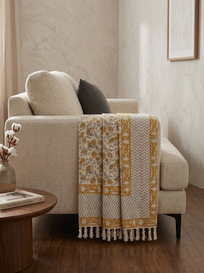 Golden Meadow Handblock Sofa Throw