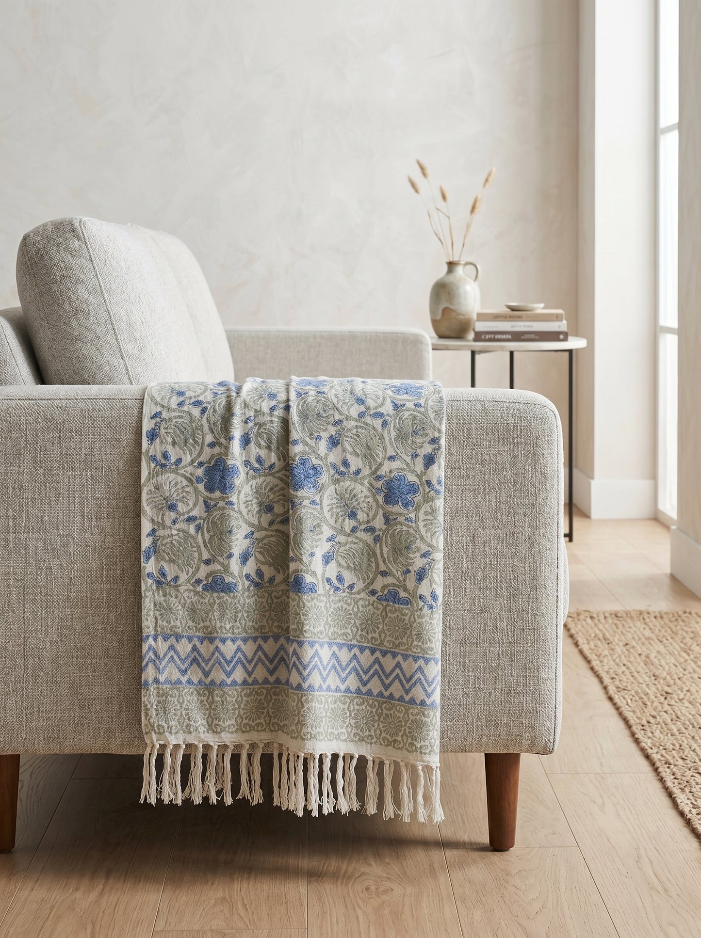 Azure Bloom Sofa Throw