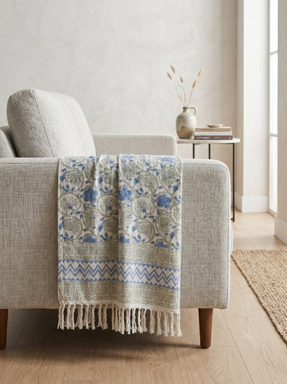 Azure Bloom Sofa Throw