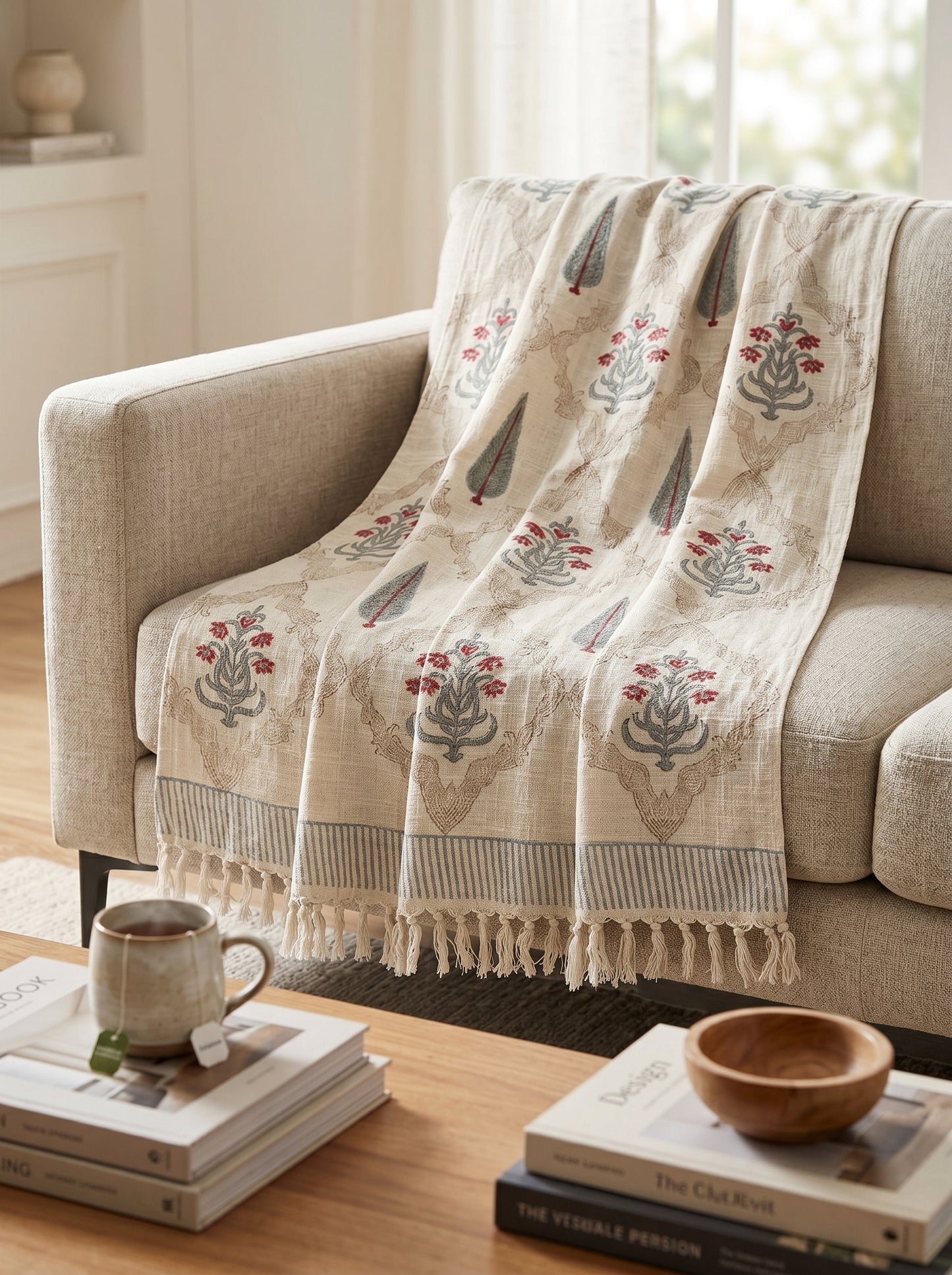Rustic Blossom Handblock Sofa Throw