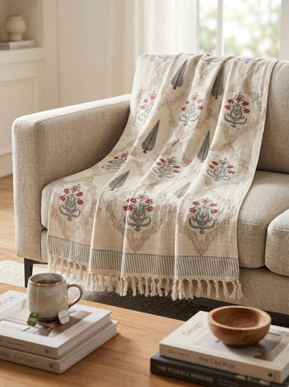 Rustic Blossom Handblock Sofa Throw