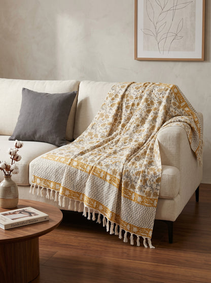 Golden Meadow Handblock Sofa Throw