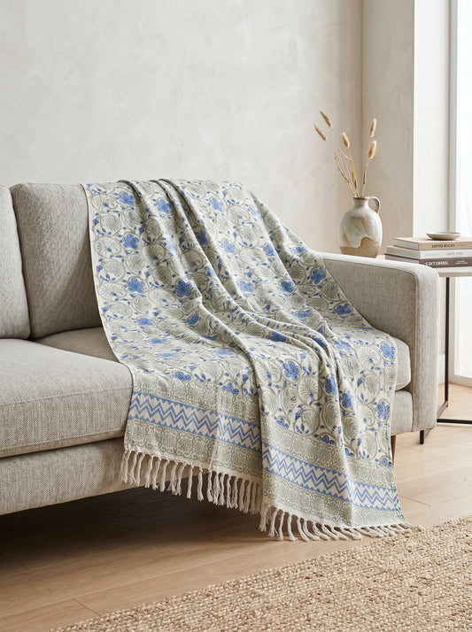 Azure Bloom Sofa Throw