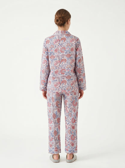 Women's White Mini Floral Cotton Night Suit Set – Elegant Two Piece Pajama Set