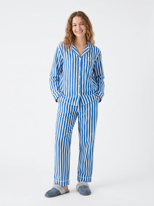 Women's Blue Breeze Stripes Cotton Night Suit Set – Elegant Two Piece Pajama Set