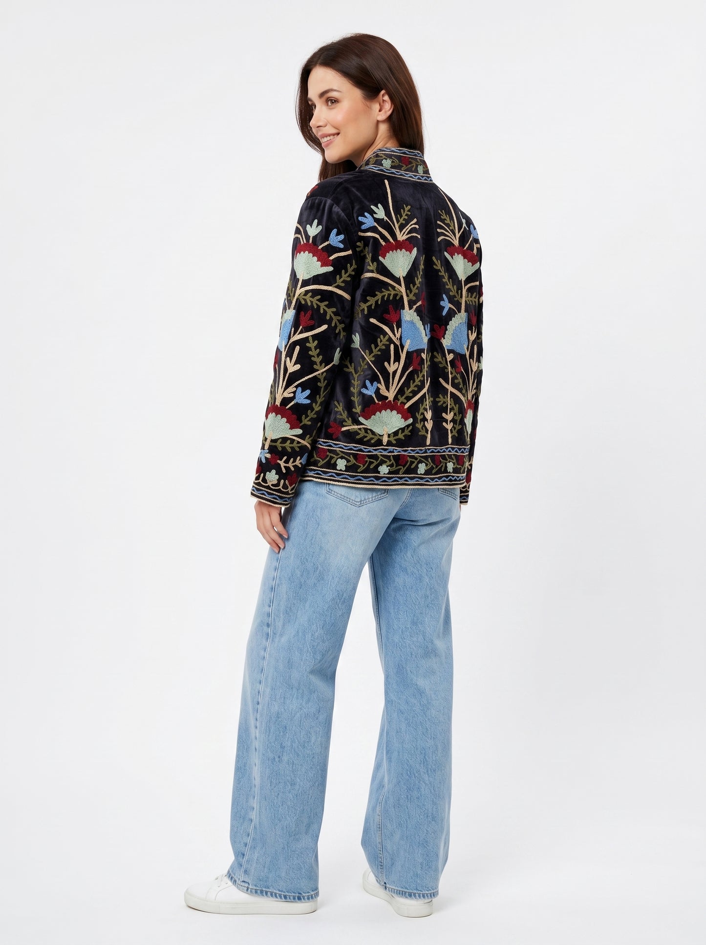 Women's Chic Lane 1072 Suzani Reversible Velvet Jacket – Artistic Embroidered Statement Jacket