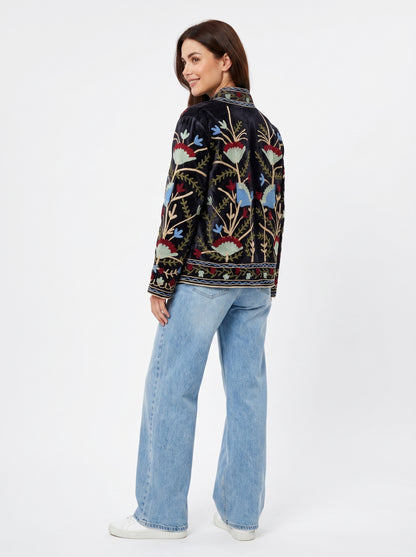 Women's Chic Lane 1072 Suzani Reversible Velvet Jacket – Artistic Embroidered Statement Jacket