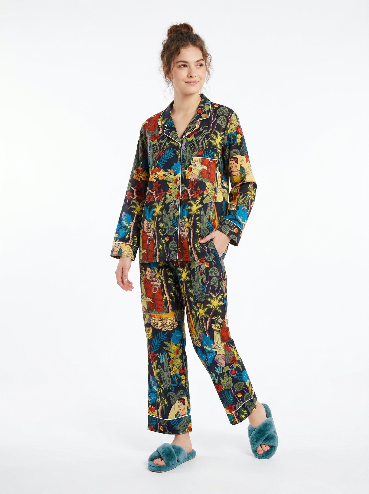 Black Farida - Cotton Night Suit Set – Elegant Two Piece Pajama Set description